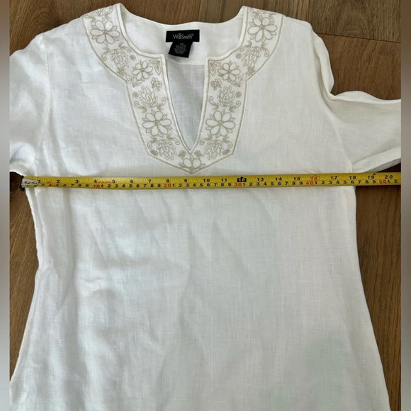WilliSmith 100% Linen White Embroidered Tunic Top/Swimsuit coverup Size M - Picture 11 of 12